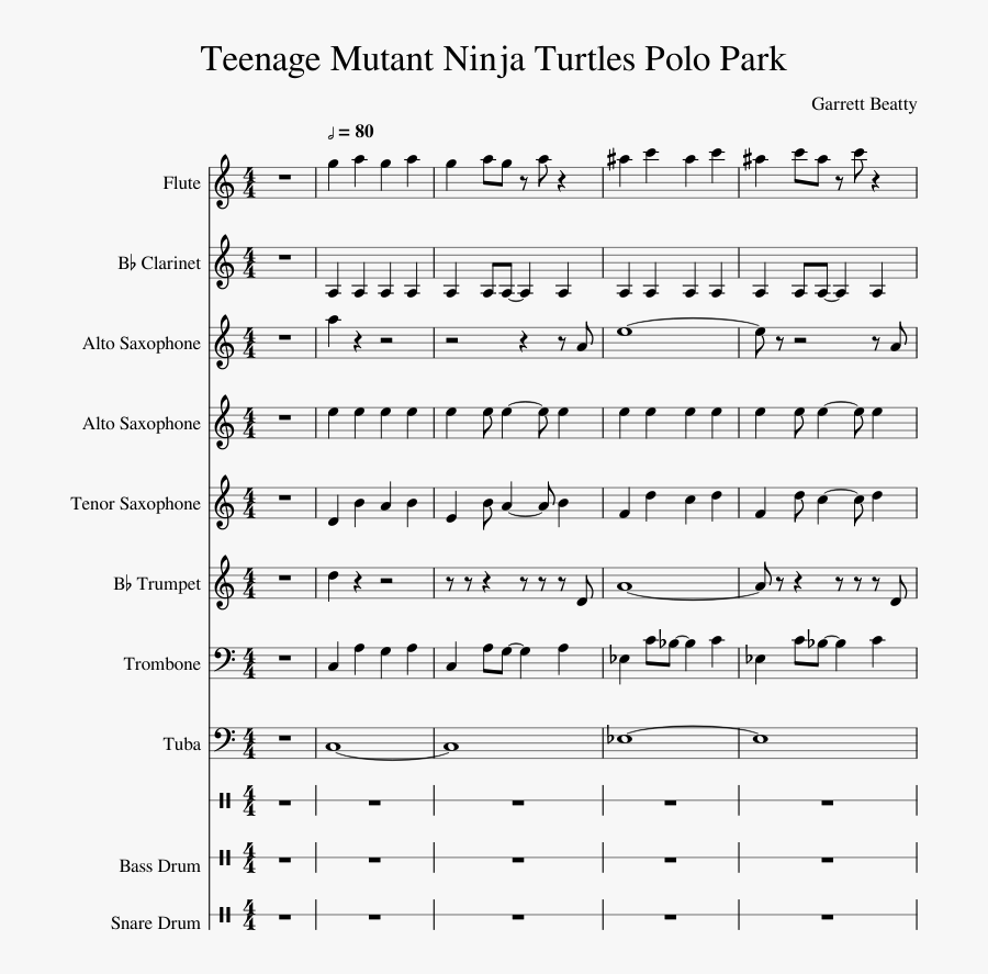 Teenage Mutant Ninja Turtles Polo Park Sheet Music - Clarinet Sheet Music Teenage Mutant Ninja Turtles, Transparent Clipart