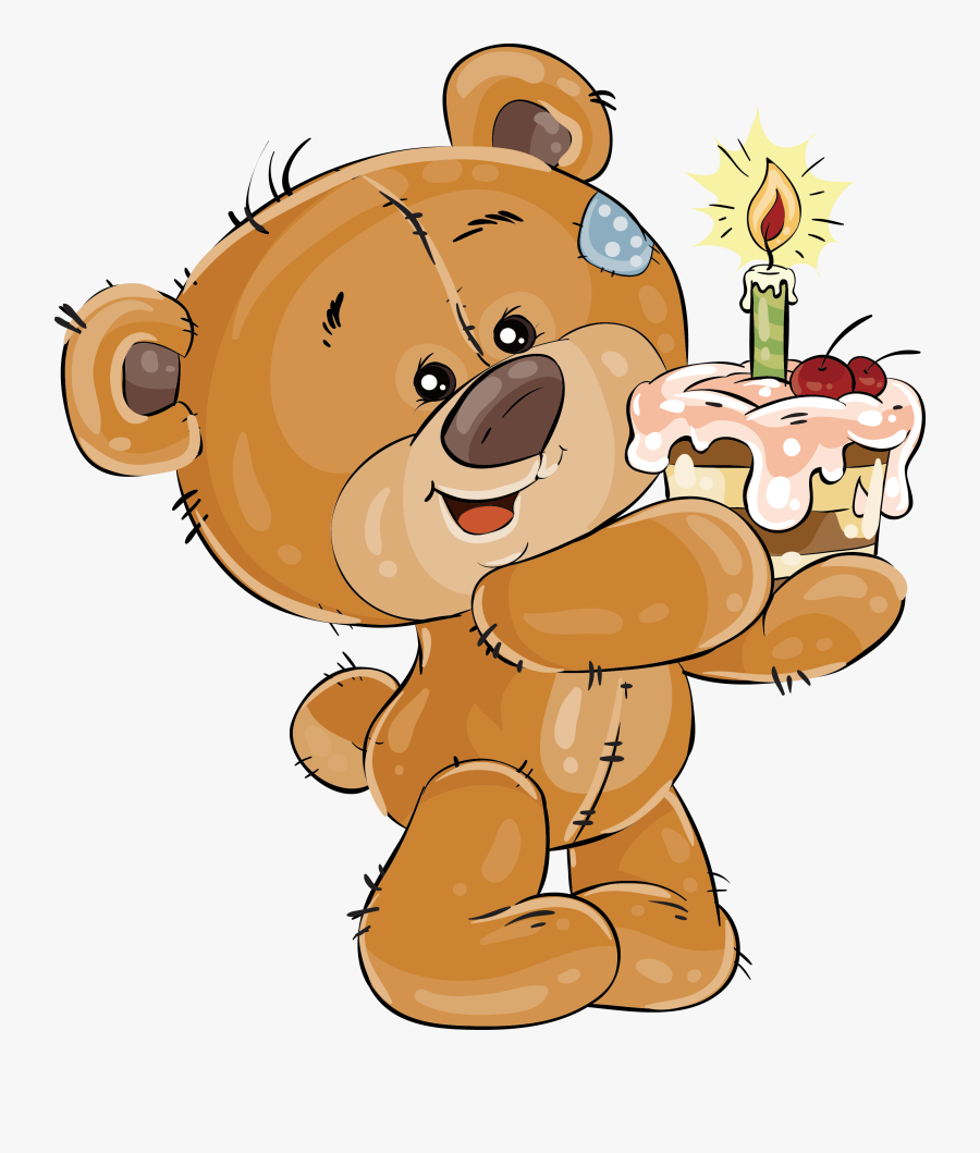 Birthday With Cupcakes Transprent - Teddy Bear With Cake Cartoon Free, Transparent Clipart
