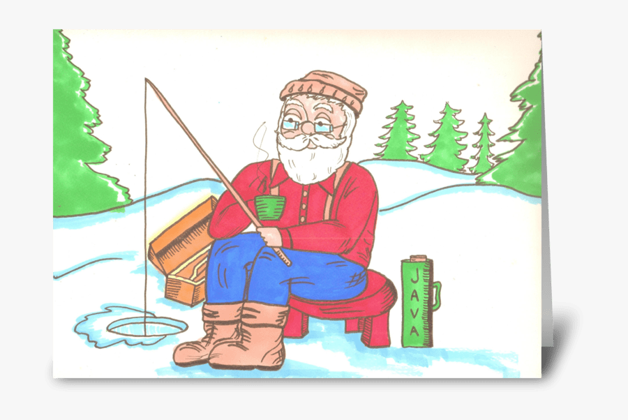 Ice Fishing Santa Greeting Card - Cartoon, Transparent Clipart