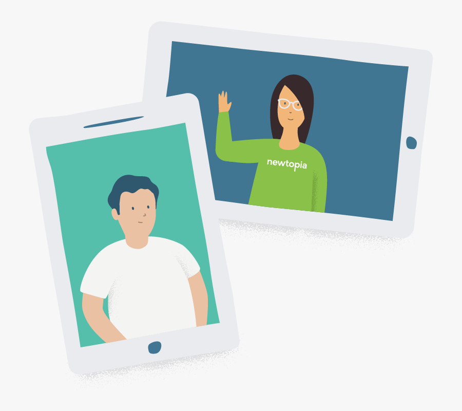 Inspirator Waving In Tablet And Participant In Another, Transparent Clipart