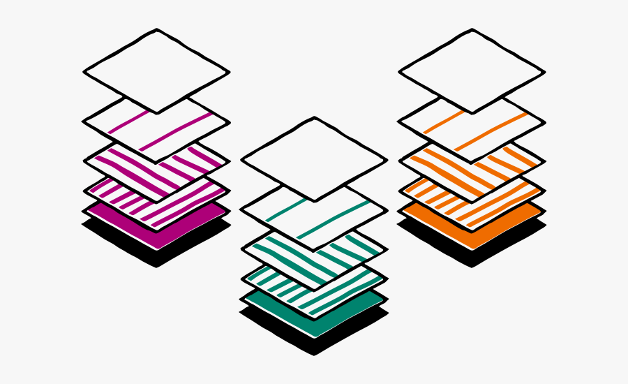 Drawing Of Three Stacks Of Patterned Layers, Transparent Clipart