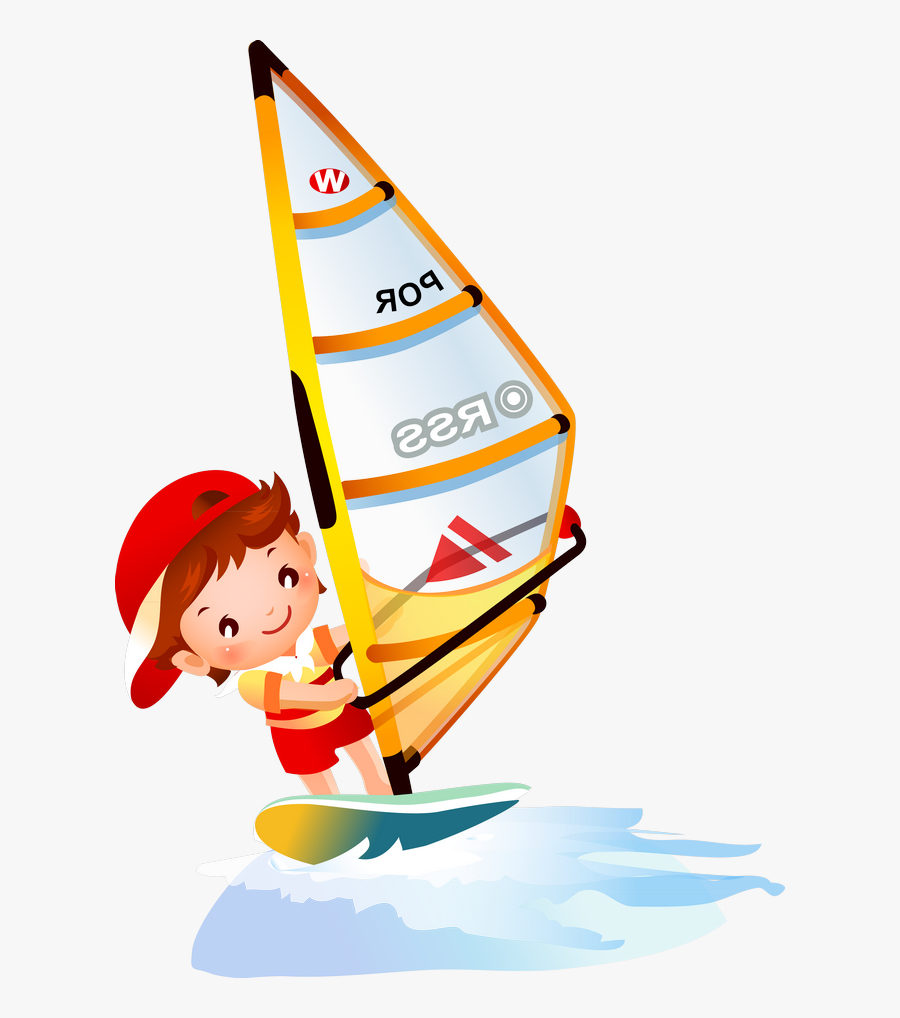 Sports Kids Sports, Clipart, Healthy Living, Figure - Children Cartoon Windsurfing, Transparent Clipart