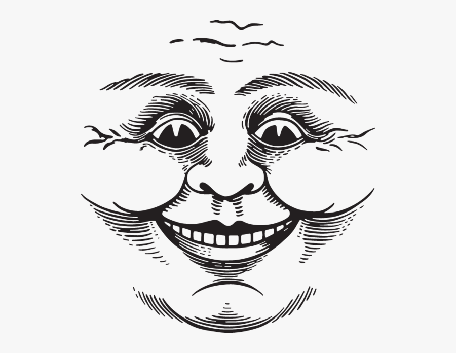 Transparent Moon Face Clipart - Black And White Cartoon Face, Transparent Clipart