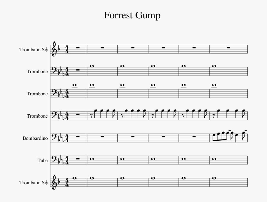 Forrest Gump Sheet Music For Trumpet, Trombone, Tuba - Forrest Gump Trumpet Music Sheet, Transparent Clipart