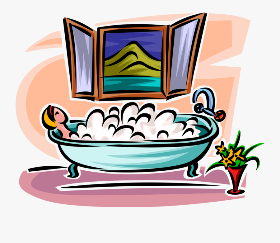 Vector Illustration Of Woman In Bathroom Enjoys Relaxing, Transparent Clipart
