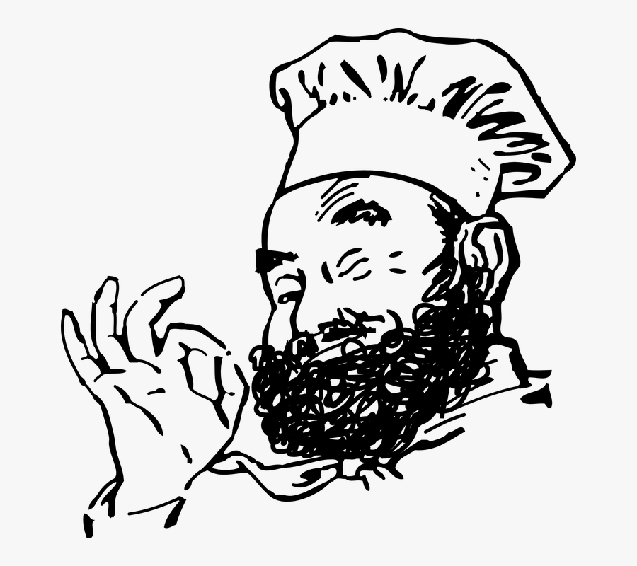 Chef, Smile, Beard, Hat, Parfait, Winking - Chef Cartoon Black And White, Transparent Clipart
