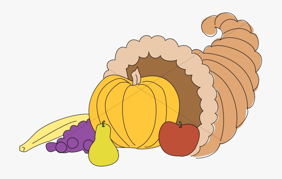 Cornucopia Kids Style With Pumpkin And Fruit Thanksgiving - Simple Cornucopia Clipart, Transparent Clipart