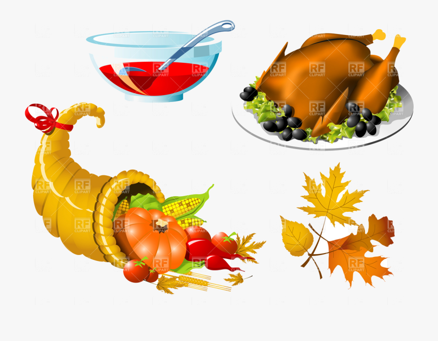 Cornucopia Thanksgiving Roasted Turkey And Vector Image - Cornucopia Clipart, Transparent Clipart