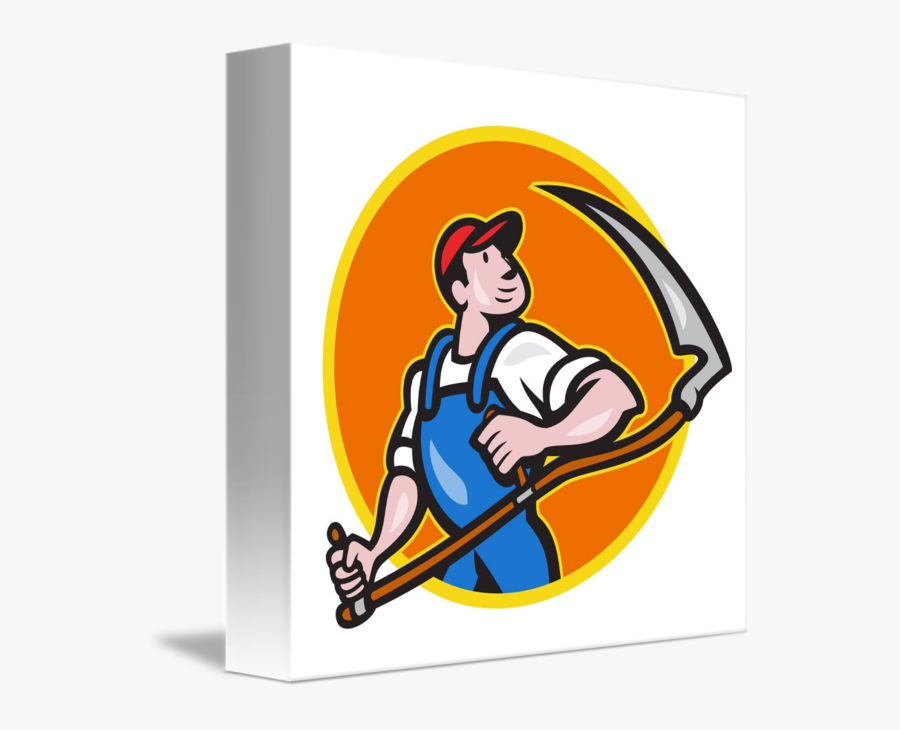 Farmer Holding Scythe Circle Cartoon By Aloysius - Farmer Cartoon With Out Background, Transparent Clipart