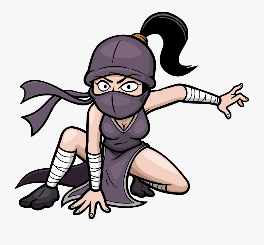 Transparent Ninja Kick Clipart - Cartoon Female Ninja, Transparent Clipart