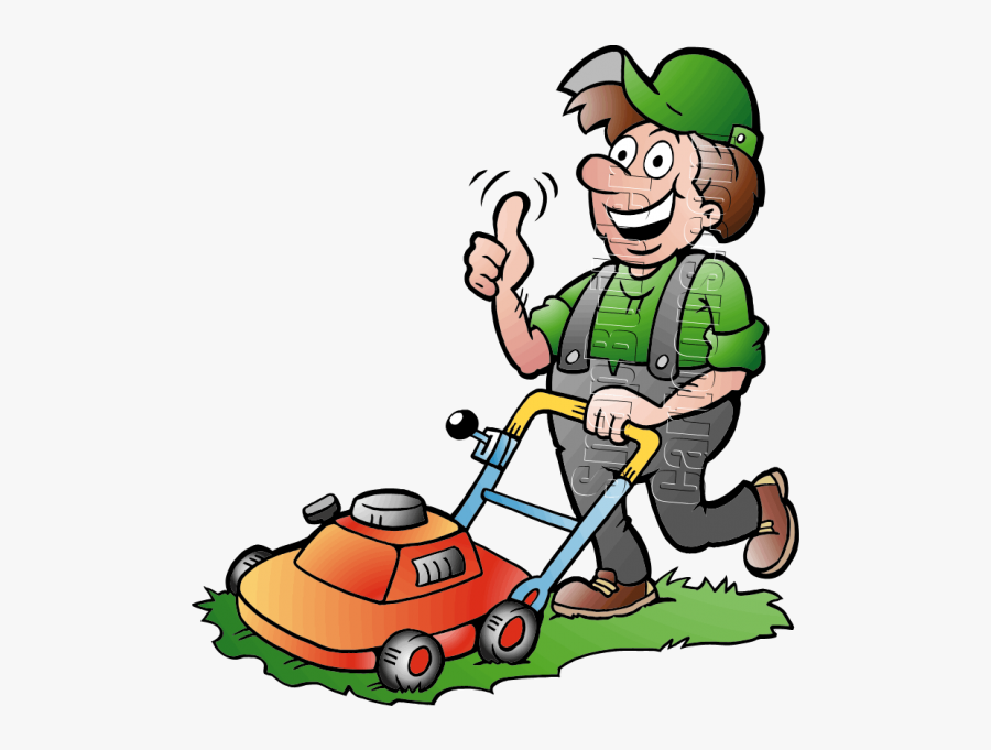 Gardener Using Push Mower - Gardner Cartoon, Transparent Clipart