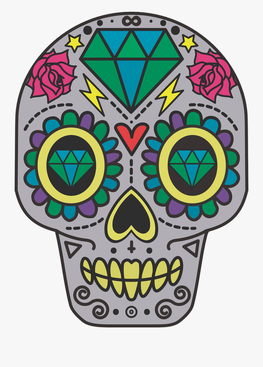 Sugar Skull Diamond Clipart - Day Of The Dead Paper Skulls, Transparent Clipart