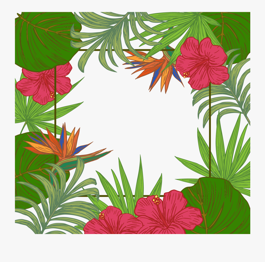 Jungle Clipart Boarder - Borders Leaves Green With Flowers, Transparent Clipart