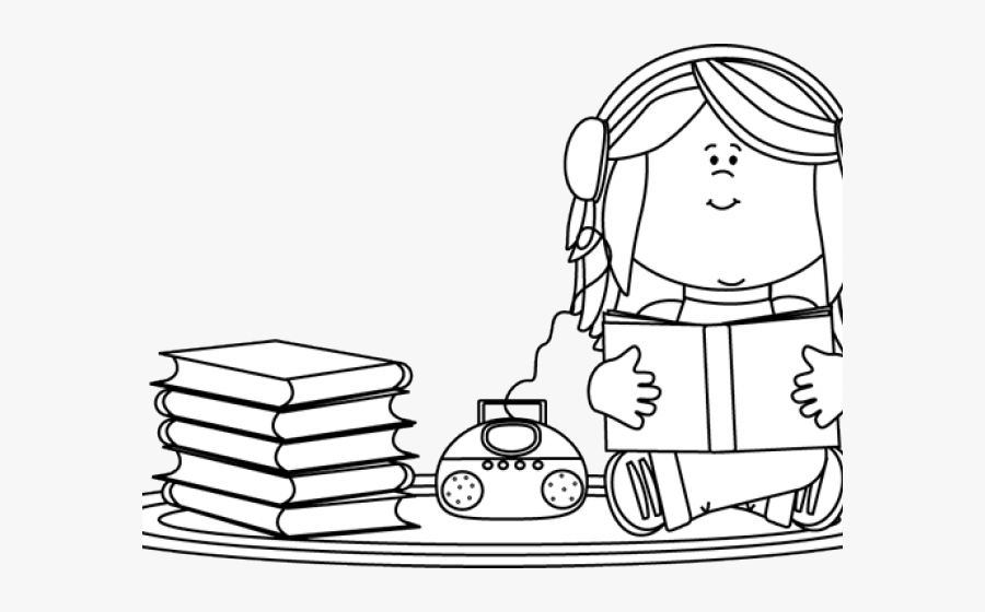 Back To School Clipart Reading - Listening Clipart Black And White, Transparent Clipart