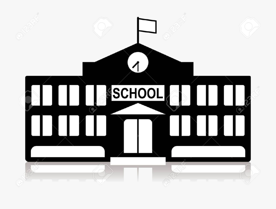 High School Black And White Transparent Png - School Building Silhouette Png, Transparent Clipart