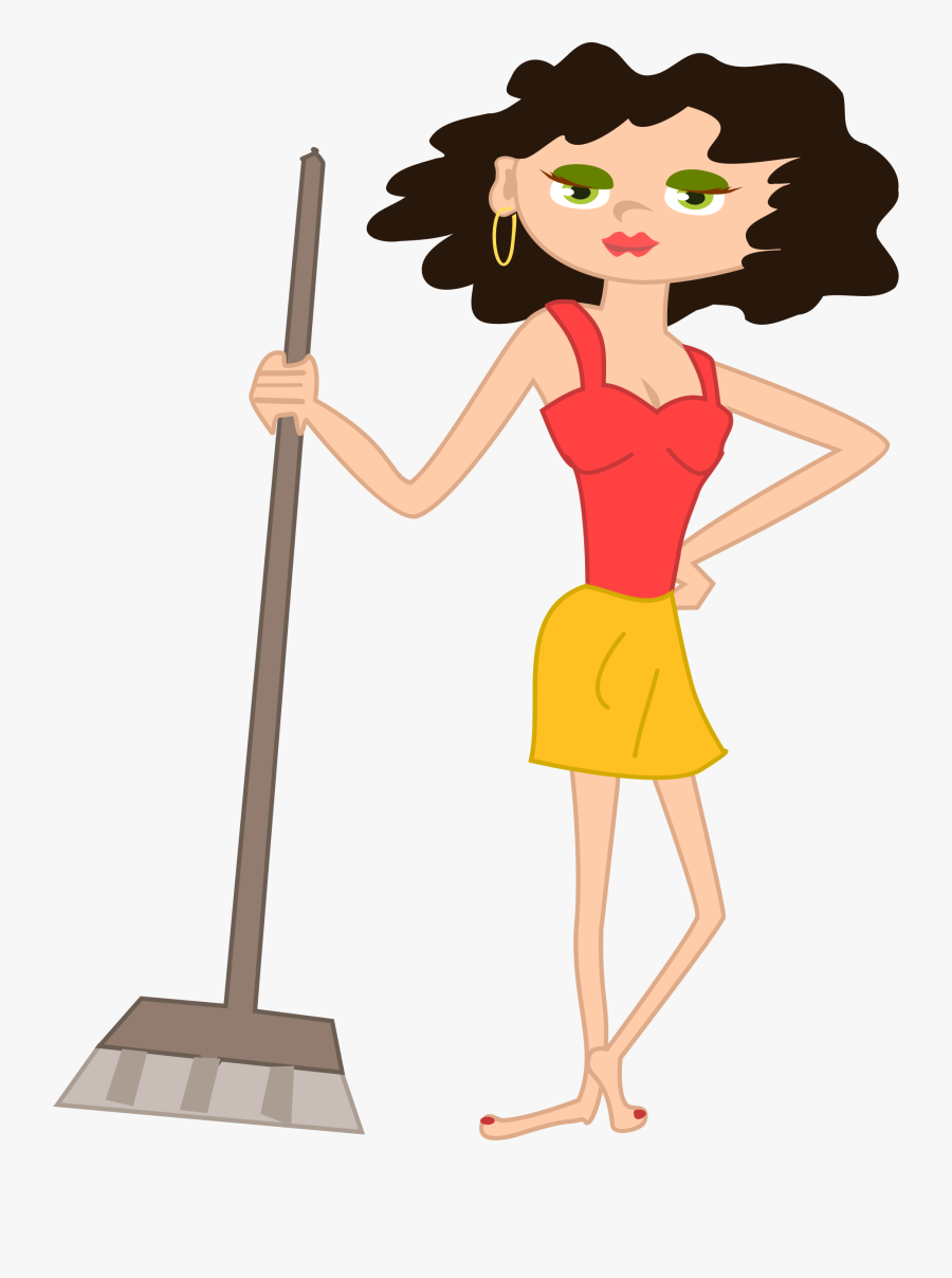Young Housekeeper Girl With Broomstick - Girl With Broomstick, Transparent Clipart