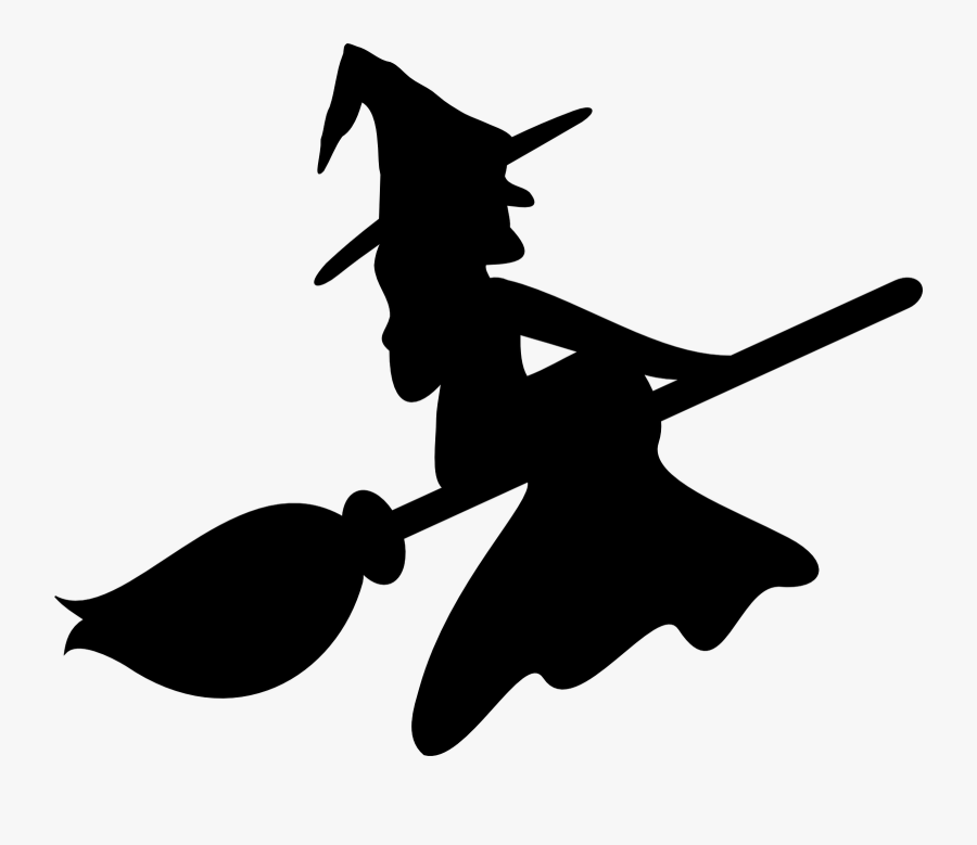 Witch Broom Pumpkin Stencil Clipart - Witch Silhouette Easy, Transparent Clipart