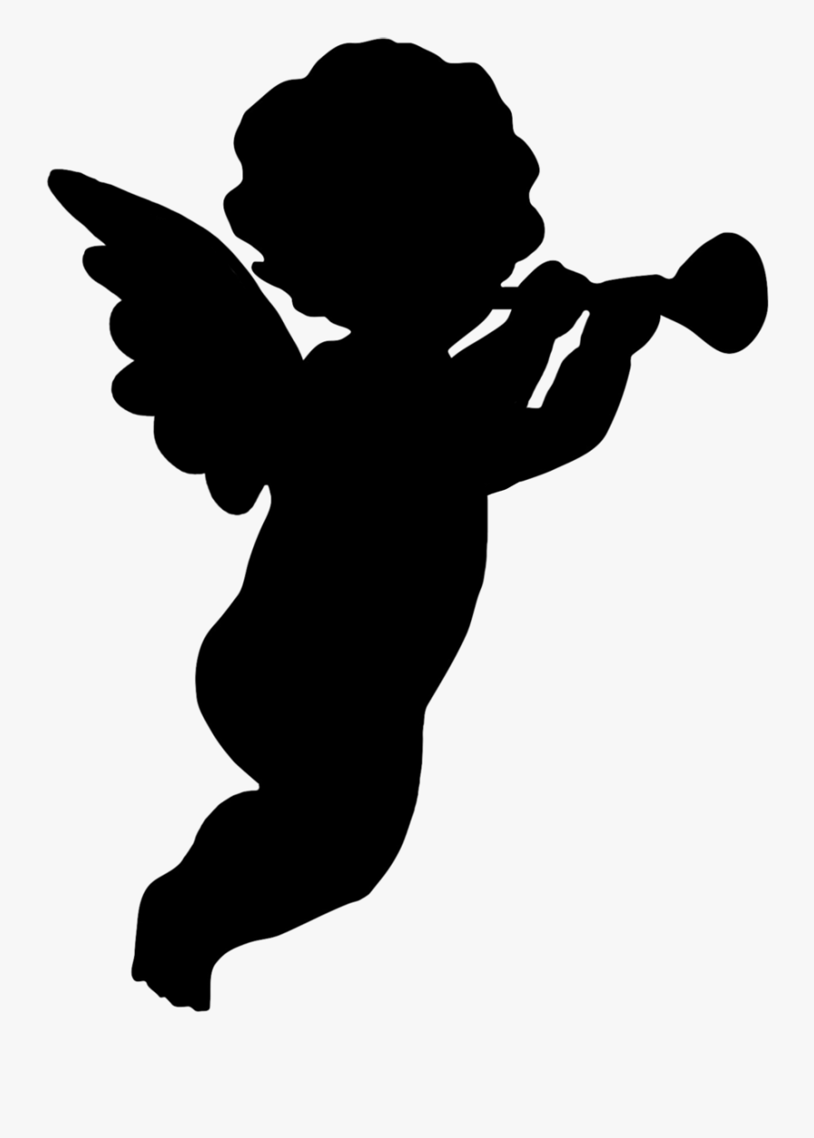 Trumpet Blowing Cherub Png, Angel Silhouette Clipart - Angel With Trumpet Silhouette, Transparent Clipart