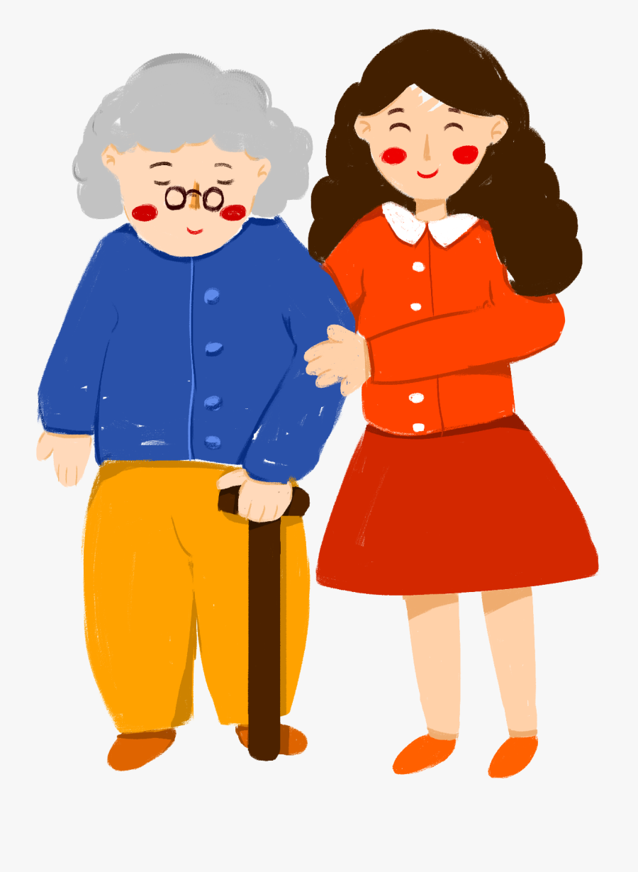 Hand Drawn Cartoon Girl Grandma Png And Psd - Portable Network Graphics, Transparent Clipart