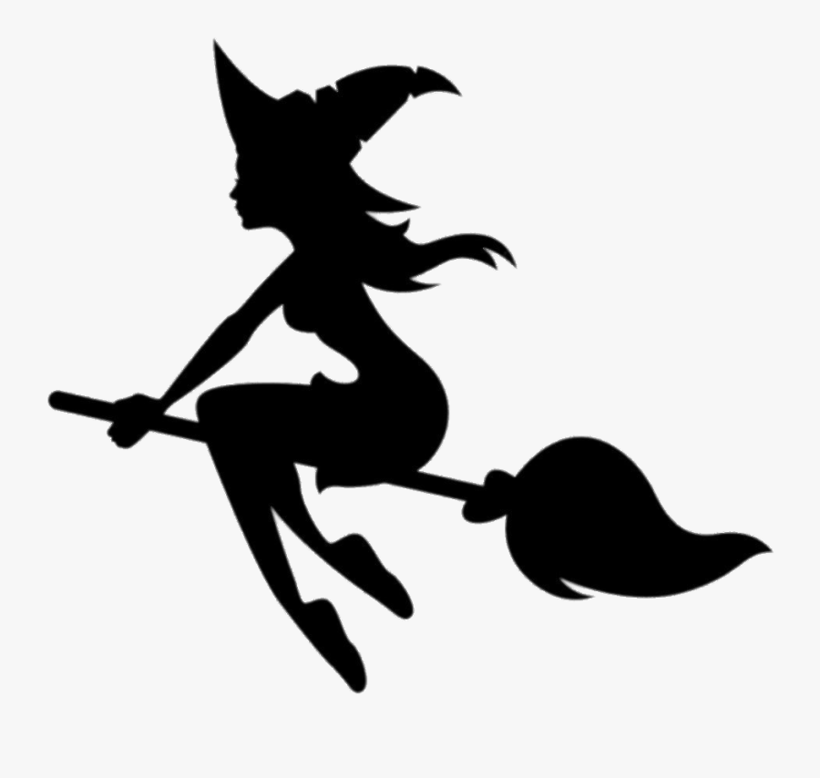 Young Witch On Broom - Witch Silhouette Png, Transparent Clipart