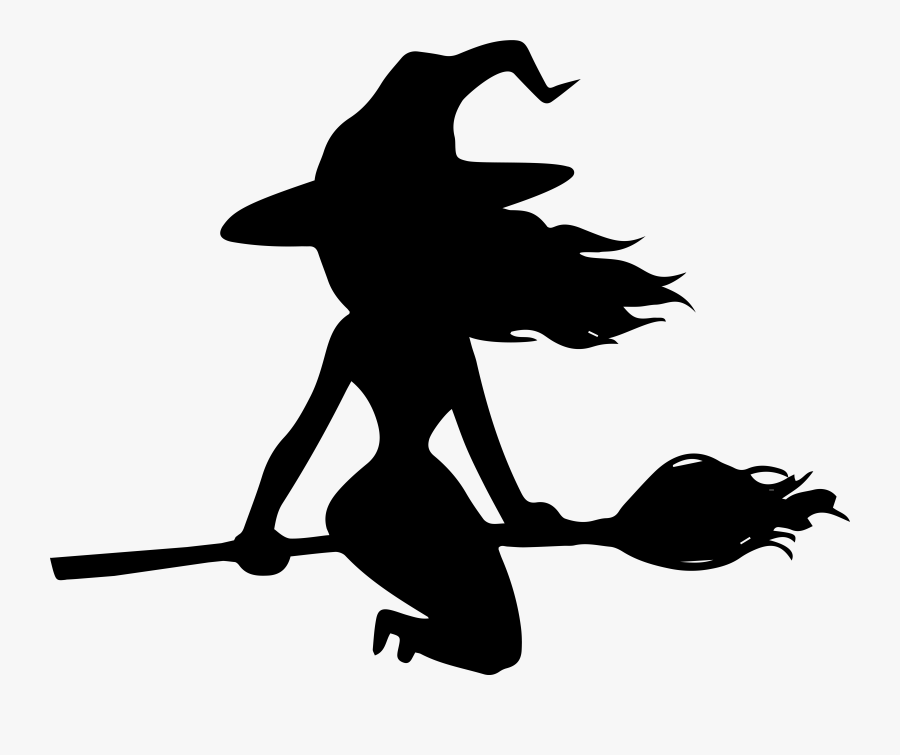 Halloween Witch On Broom Silhouette Png Image, Transparent Clipart