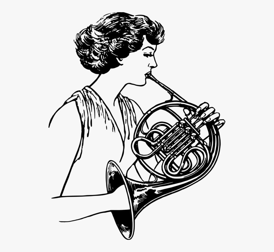 French Horns Brass Instruments Trumpet Music - French Horn Line Art, Transparent Clipart