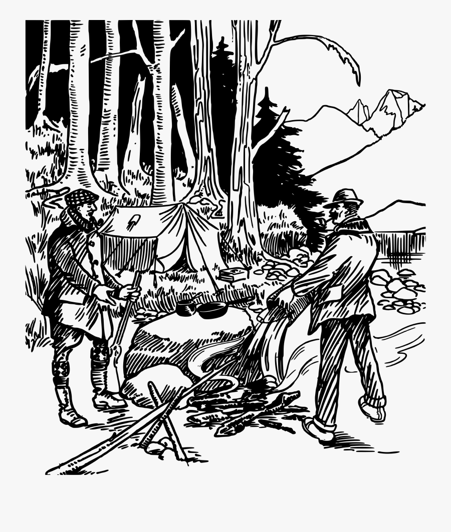 Transparent Camping Tent Clipart Black And White - Illustration, Transparent Clipart