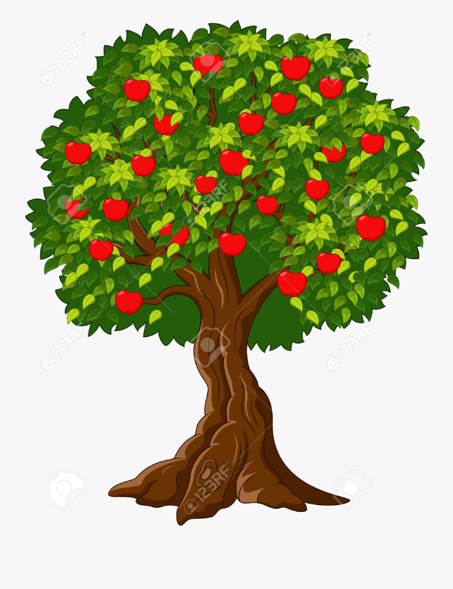 Apple Tree Clipart Cartoon Green Full Of Red Apples - Big Tree With Apples, Transparent Clipart