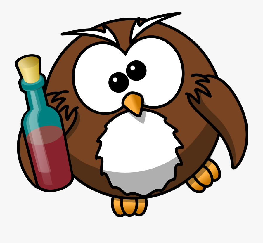 Owl, Drunk, Alcohol, Animal, Beer, Bird, Bottle, Funny - Cartoon Owl, Transparent Clipart
