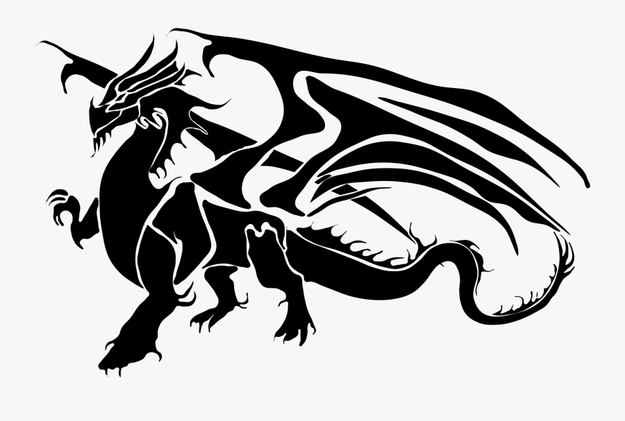 Beauty And The Beast Clipart Black And White - Black And White Silhouette Dragon, Transparent Clipart