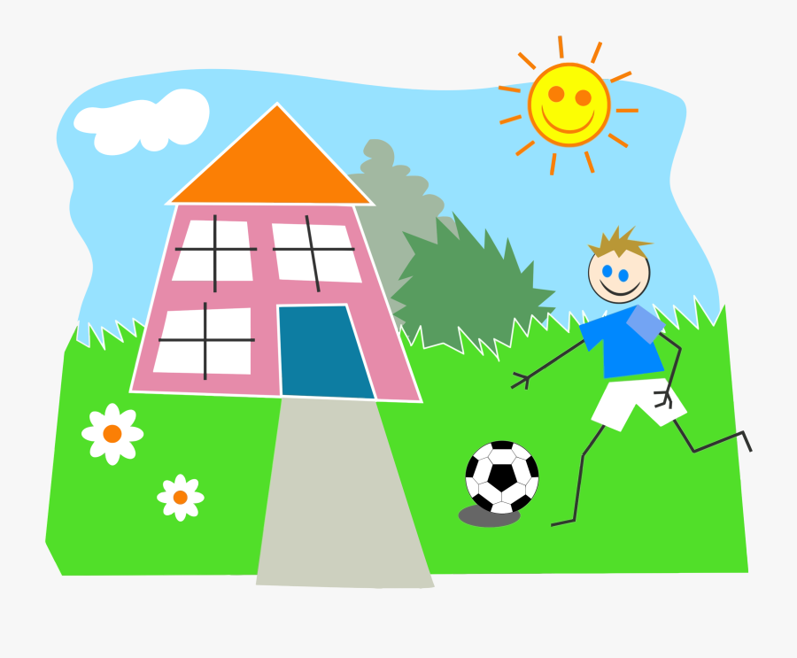 Boy Playing Soccer Clip Arts - Boy Playing Outside The House, Transparent Clipart