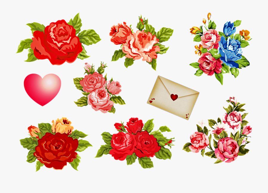 Vintage Flowers Valentine"s Day Letter Heart - Flower, Transparent Clipart