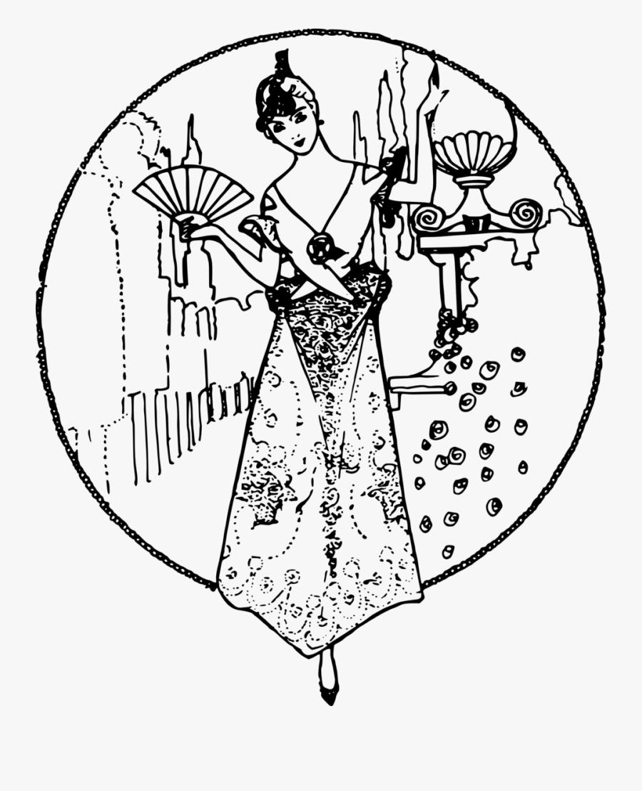 Pretty Woman With A Fan - Illustration, Transparent Clipart