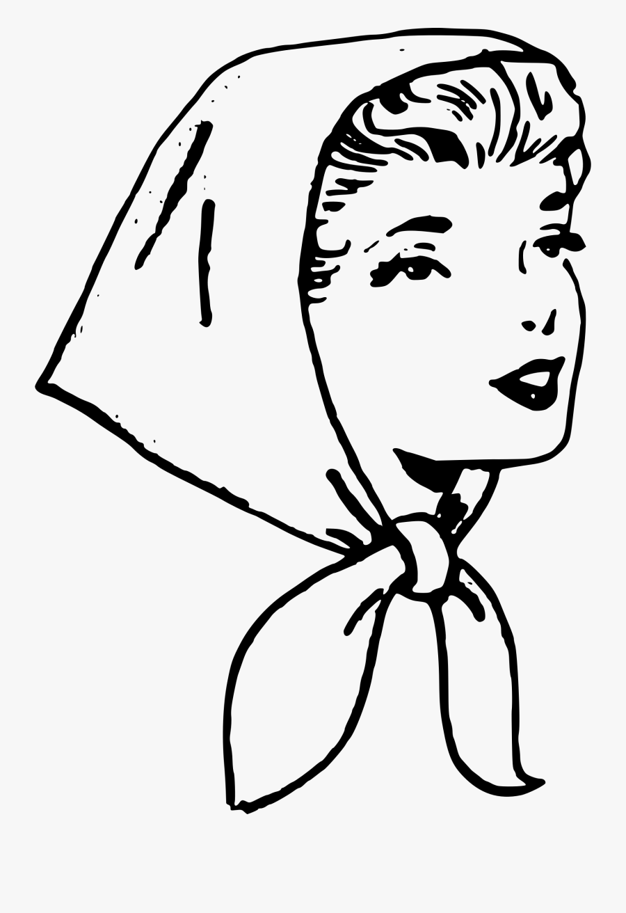 Lineart Female - Head Scarf Clipart Black And White, Transparent Clipart