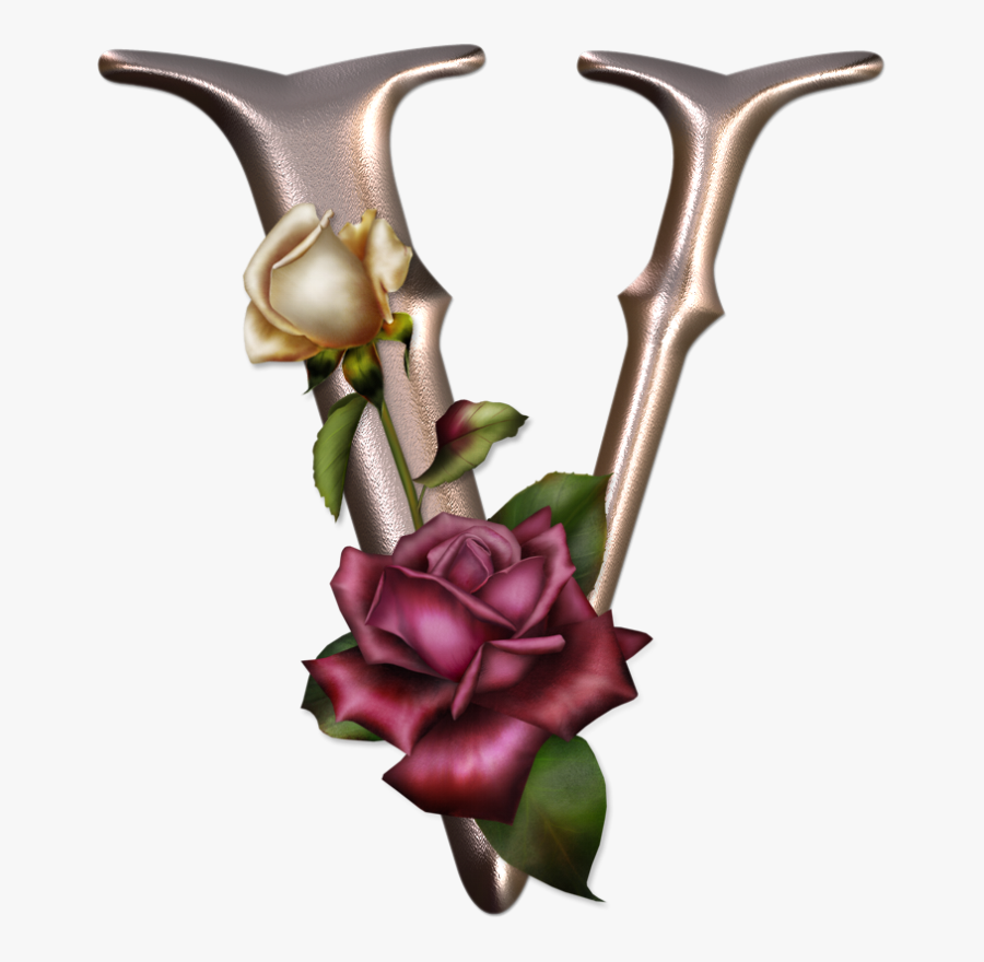 Gothic Letters Clip Art - V Letter In Rose, Transparent Clipart