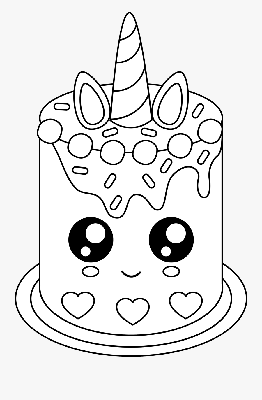 Free Cute Unicorn Cake - Unicorn Cake Coloring Pages, Transparent Clipart