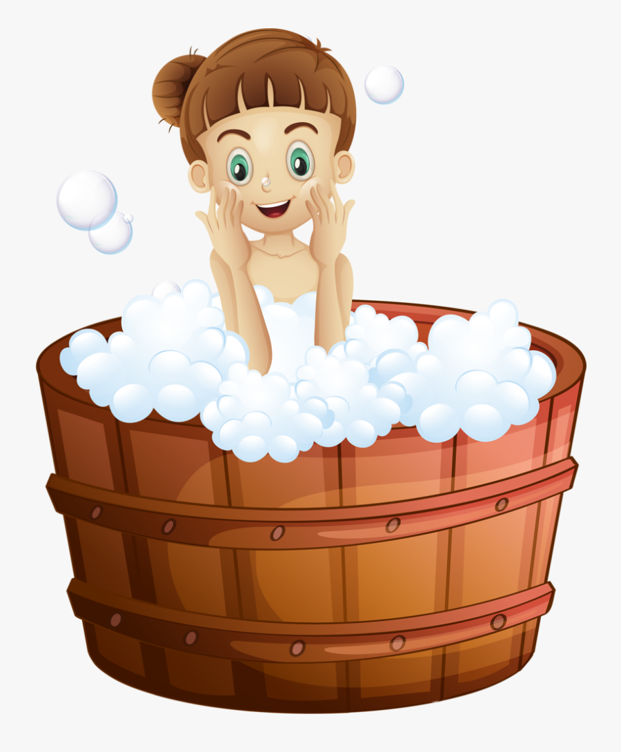 Clipart Of Man Sitting On Toilet Reading Book - Girl Taking A Bath Clip Art, Transparent Clipart