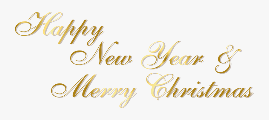 Gold Happy New Year And Merry Christmas Png Text - Calligraphy, Transparent Clipart