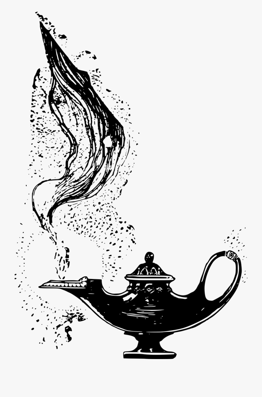 Aladdin Lamp Clipart Black And White - Magic Lamp Drawing, Transparent Clipart