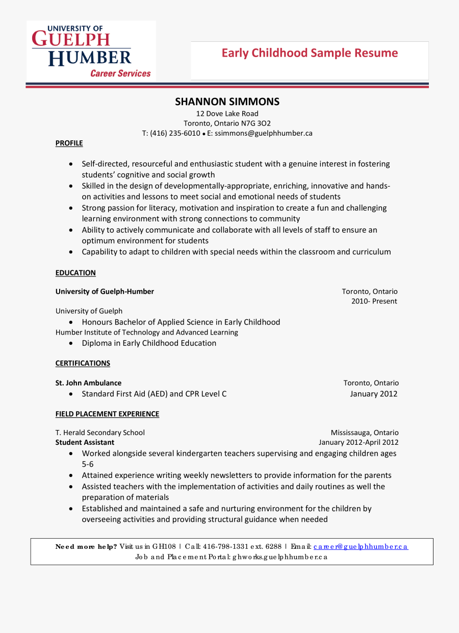 Free Kindergarten Teacher Resume Templates At Main - University Of Guelph-humber, Transparent Clipart