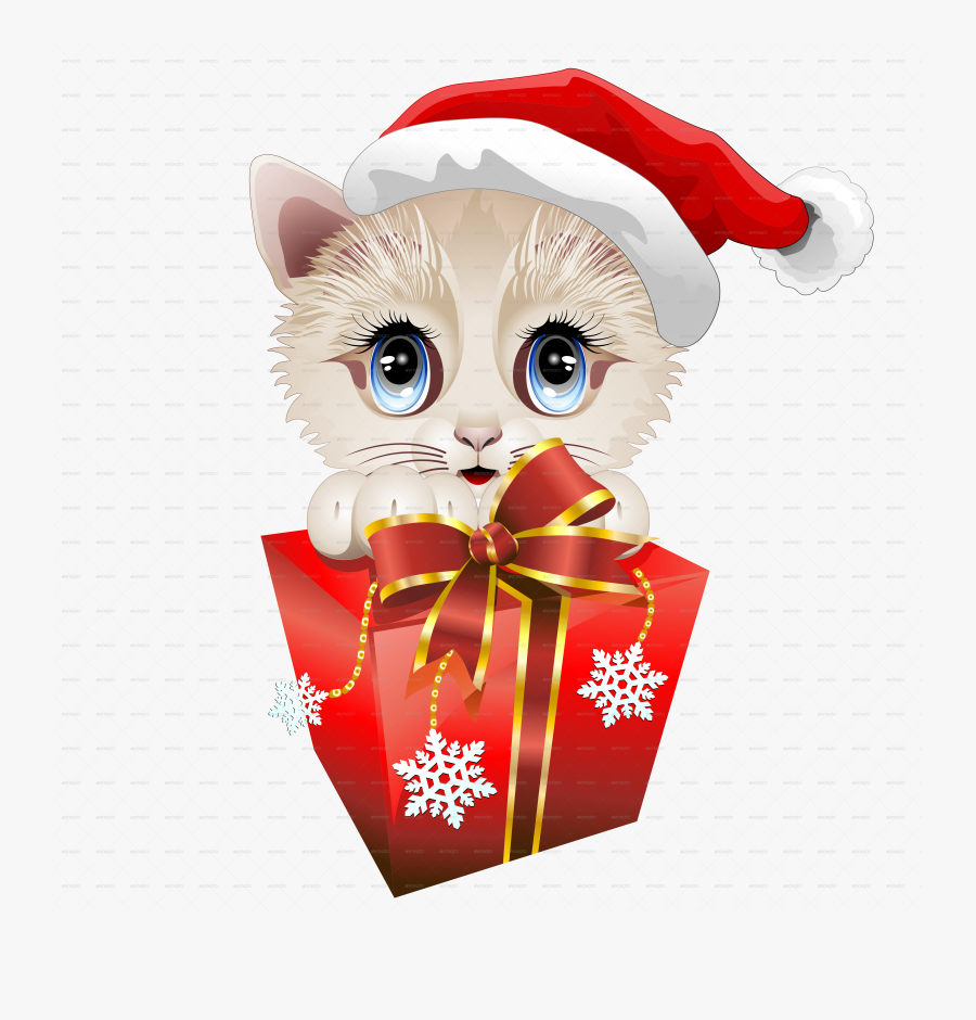 Kitten Clipart Christmas Santa - Funny Christmas Cartoon Cats, Transparent Clipart