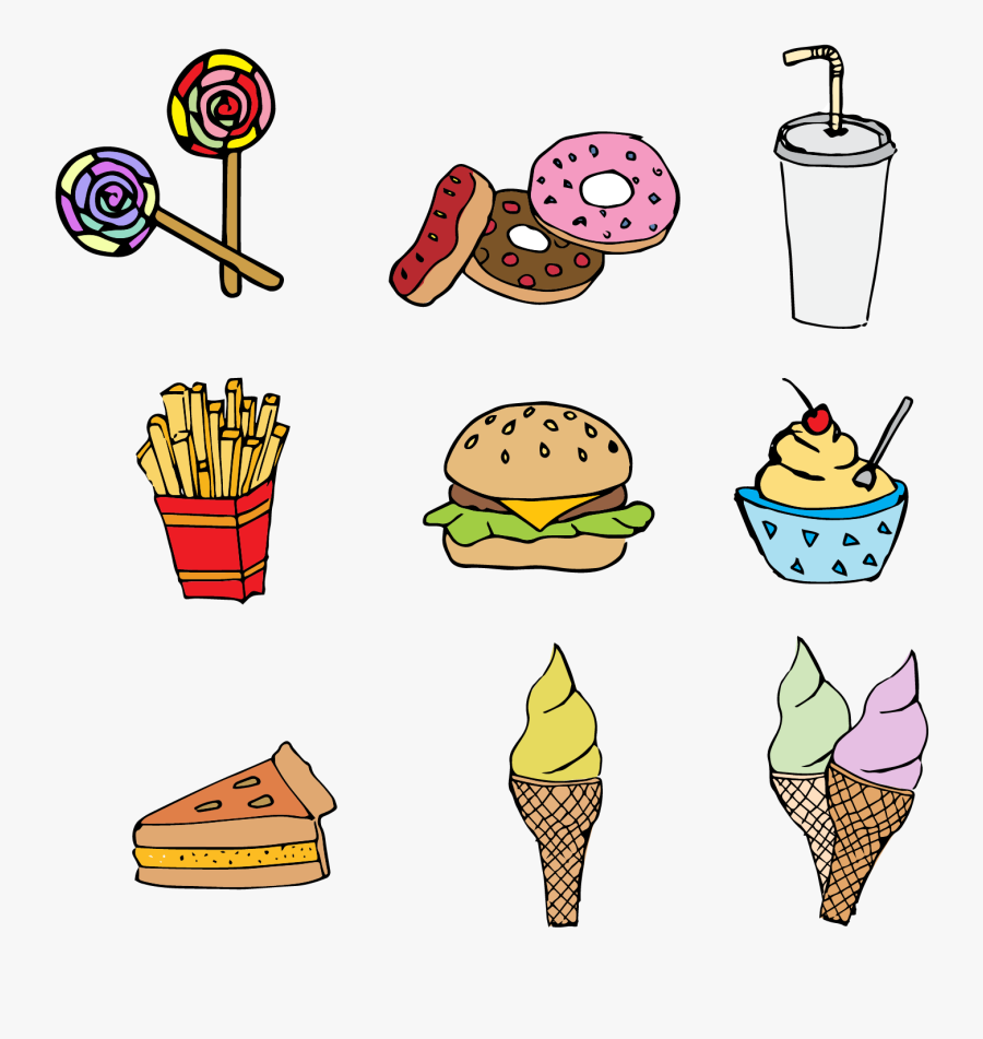 Ice Cream Fast Food Hamburger French Fries Donuts - Fast Food, Transparent Clipart