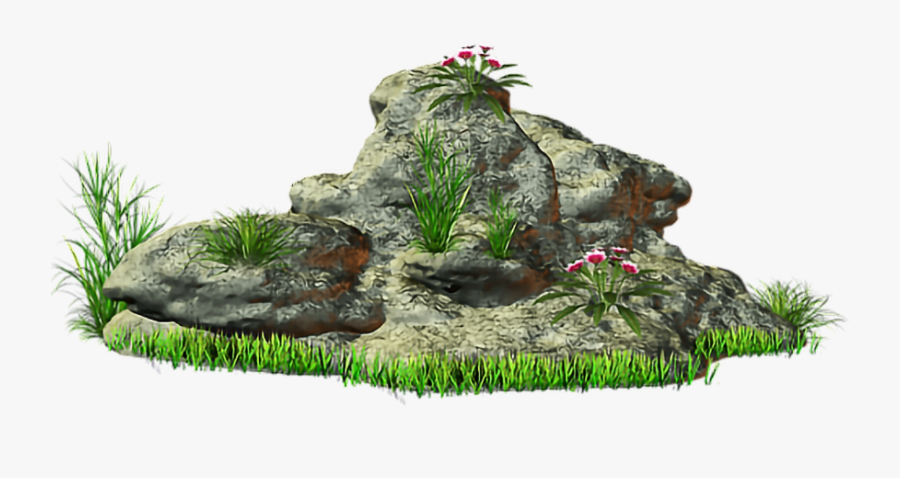 #rock #stone #grass @ladymariacristina - Stone With Grass Png, Transparent Clipart