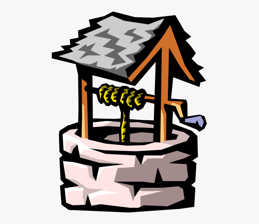 Vector Illustration Of Water Wishing Well With Pulley - Transparent Wishing Well Png, Transparent Clipart
