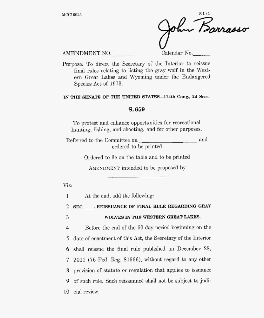 Senate Amendment To Remove Gray Wolves From Endangered - Wolf On Endangered Species List, Transparent Clipart