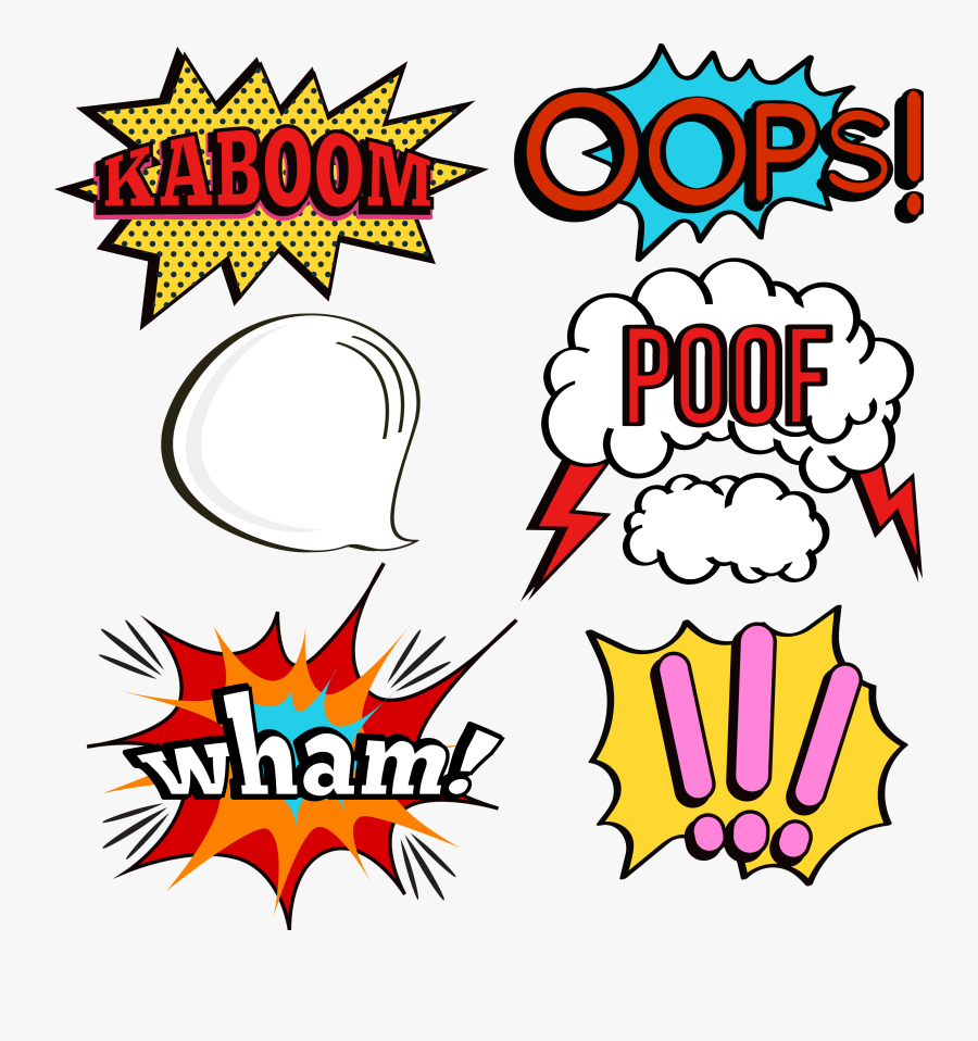 Clip Art Comics Cloud Dialog - Colorful Onomatopoeia, Transparent Clipart