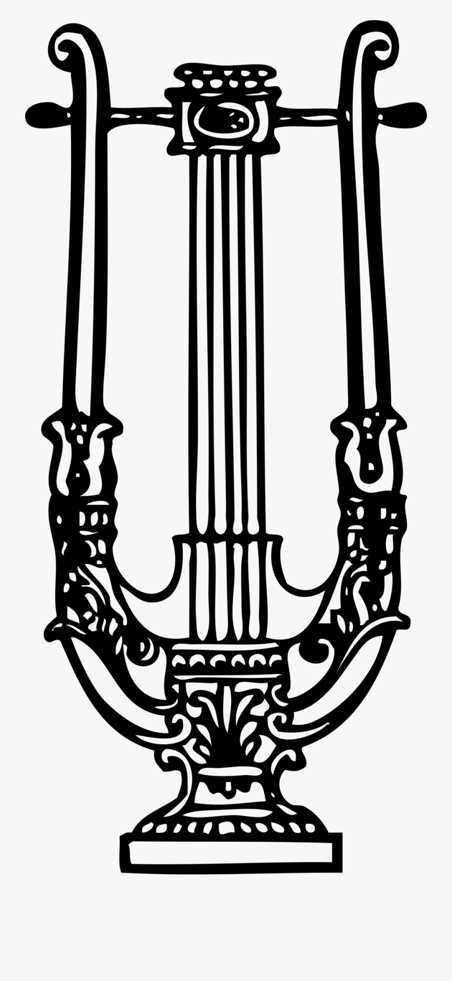 Decorative Lyre Black White Line Art 555px - Decorative Lyre, Transparent Clipart