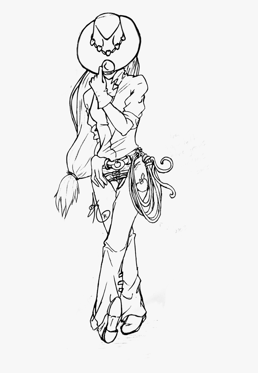 Cowgirl Lineart Black And White, Transparent Clipart