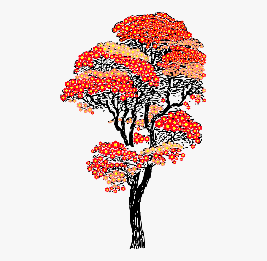 Red Aifowers Tree - Tall Tree Clipart Black And White, Transparent Clipart
