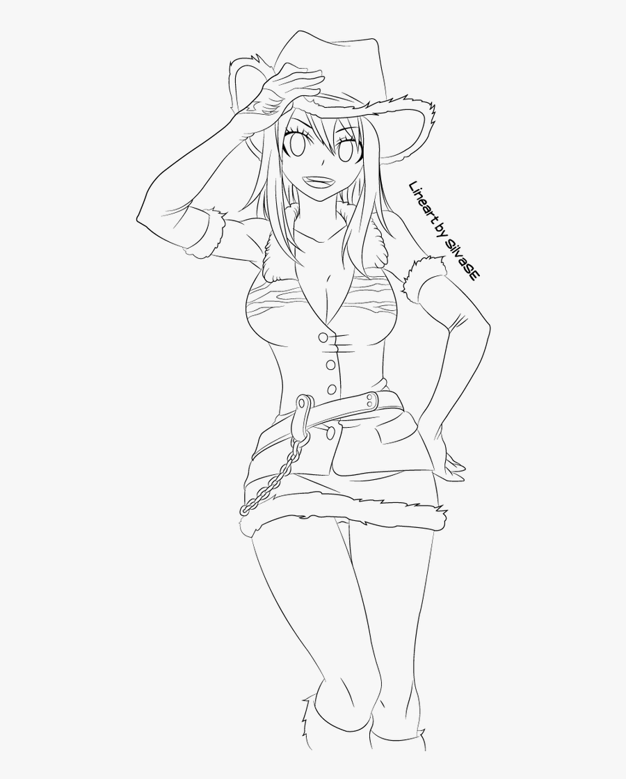 Cowgirl Lineart Black And White - Line Art, Transparent Clipart